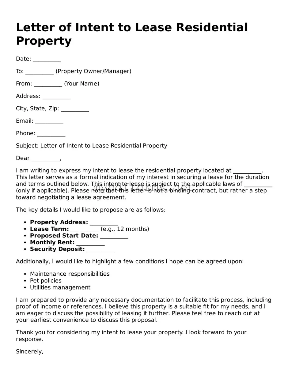 Letter of Intent to Lease Residential Property Template
