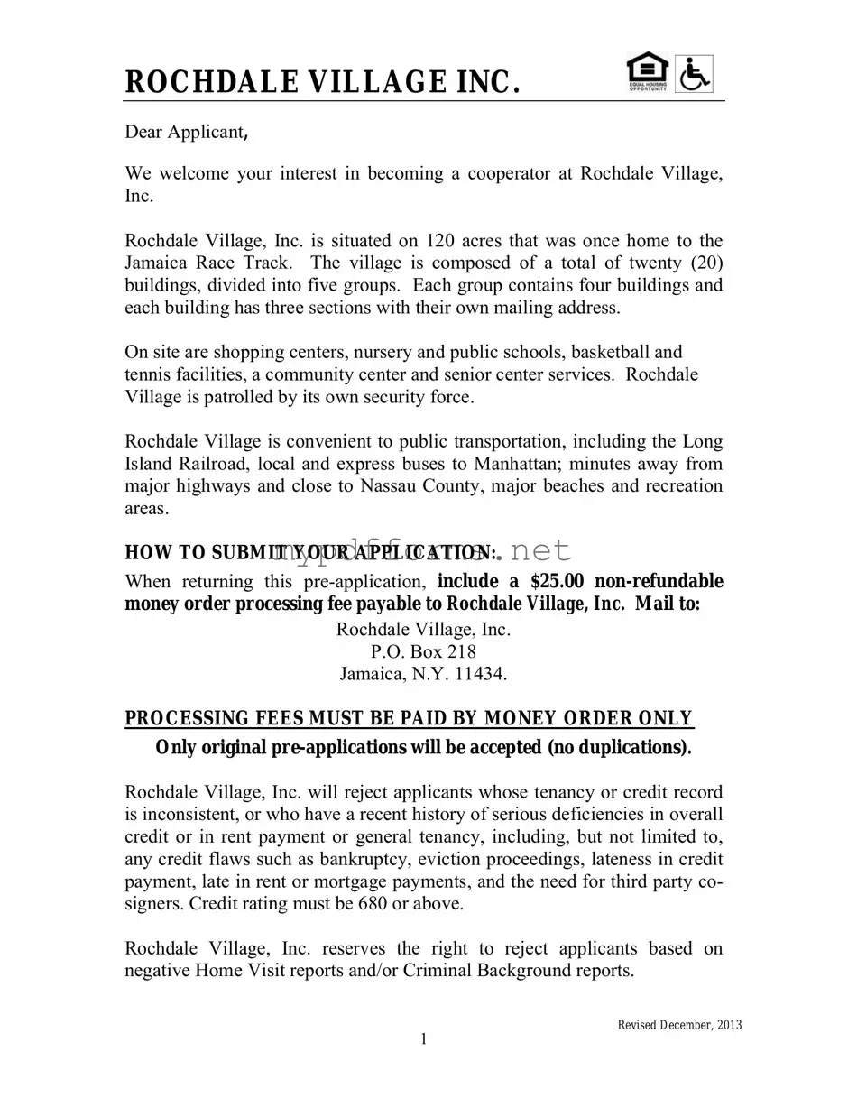 Get Rochdale village application Form in PDF