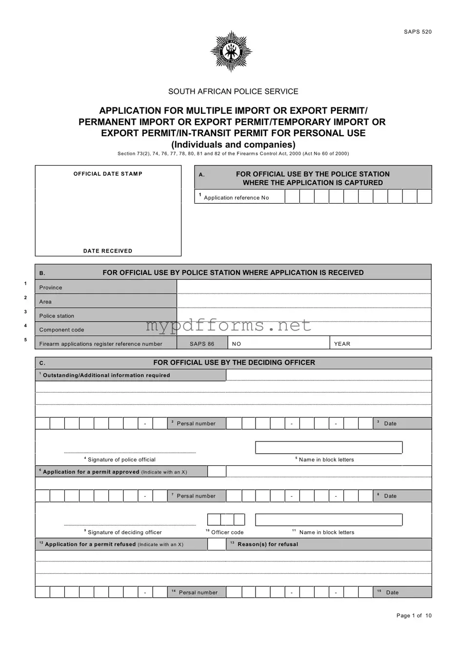 Get Saps 520 Form in PDF