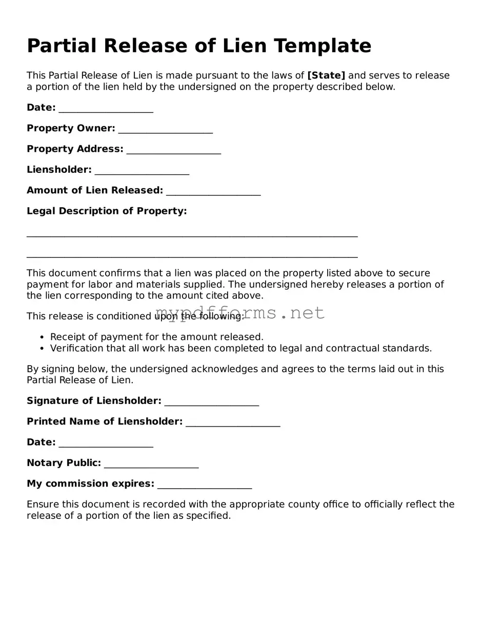 Partial Release of Lien Template