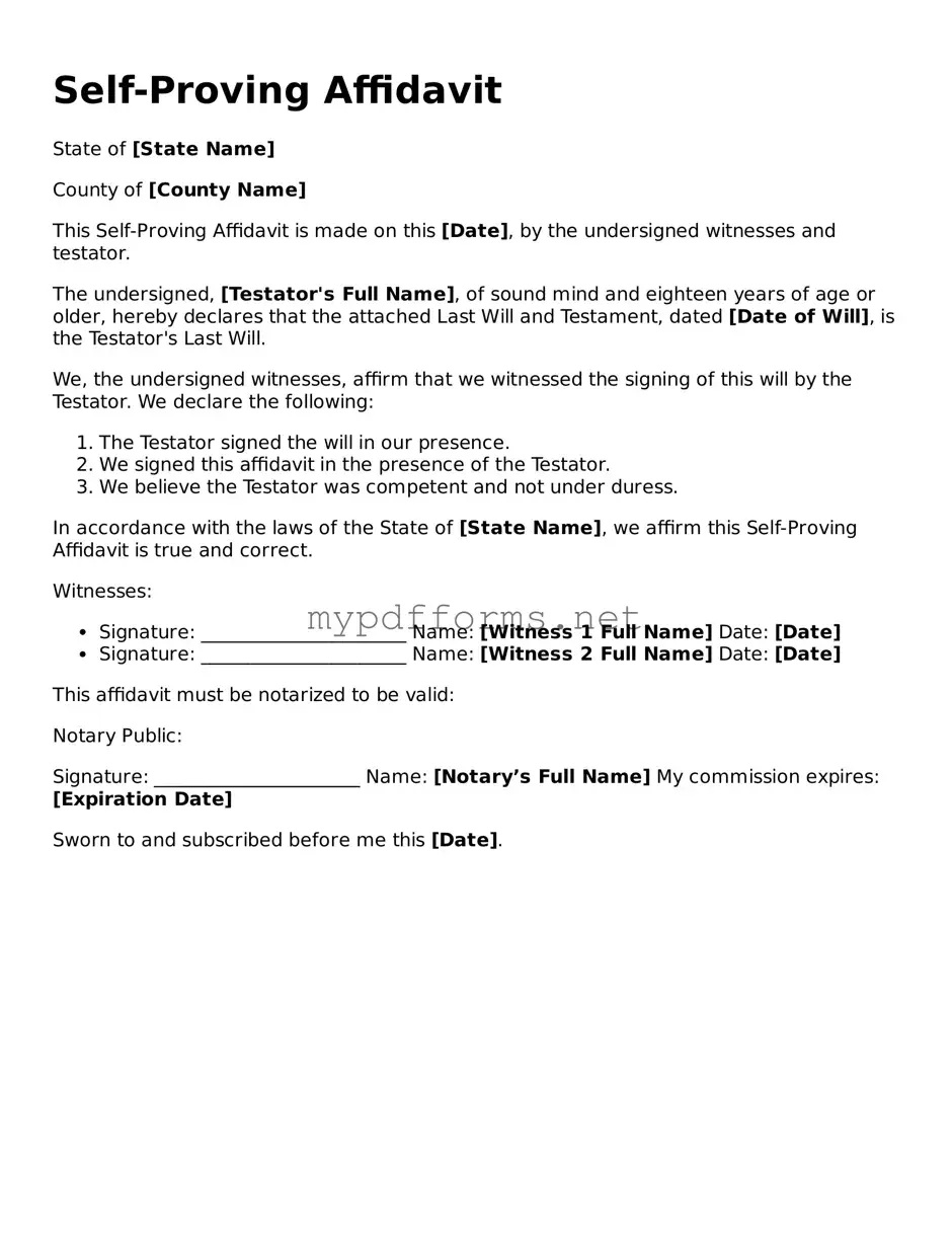 Self-Proving Affidavit Template