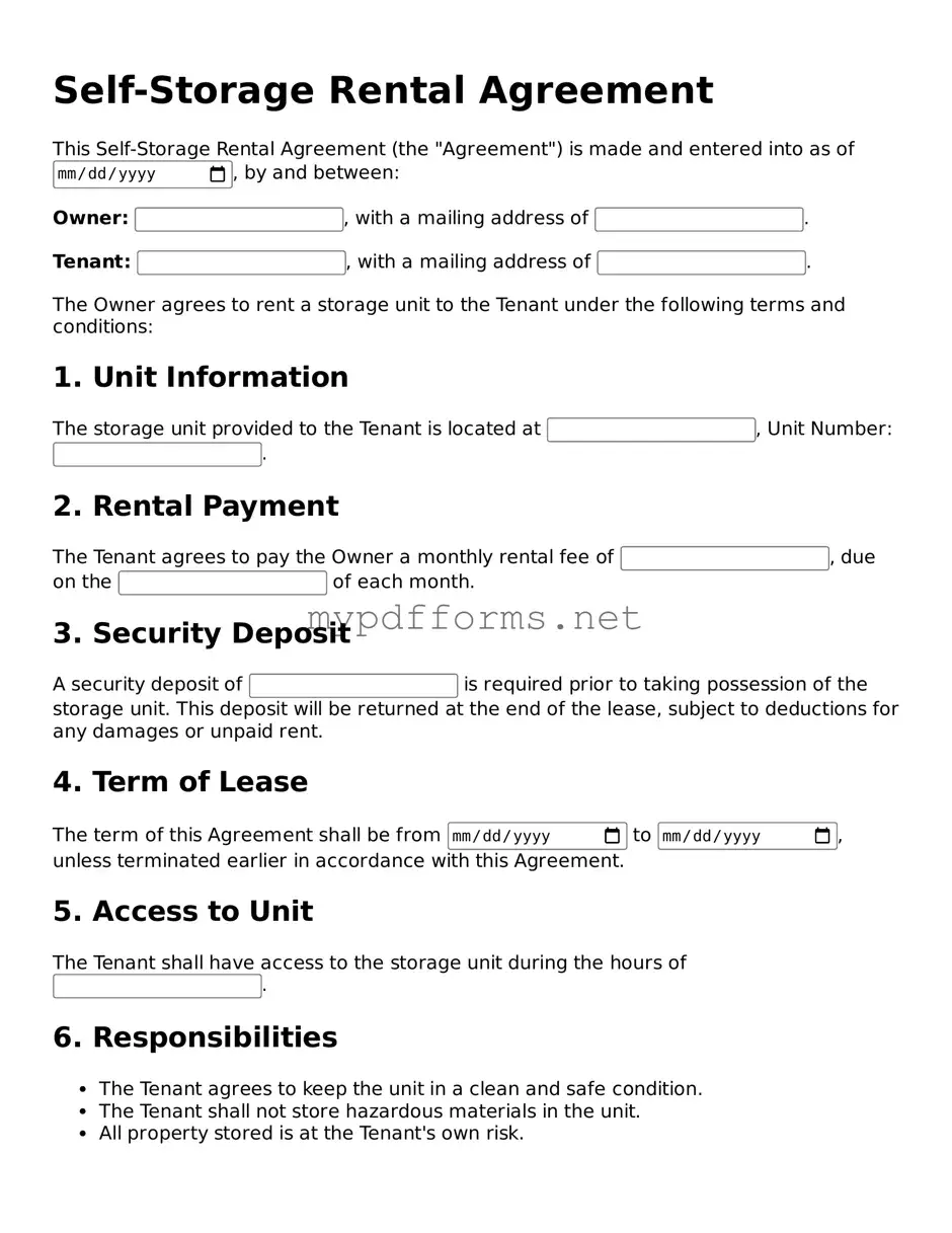 Self-Storage Rental Agreement Template
