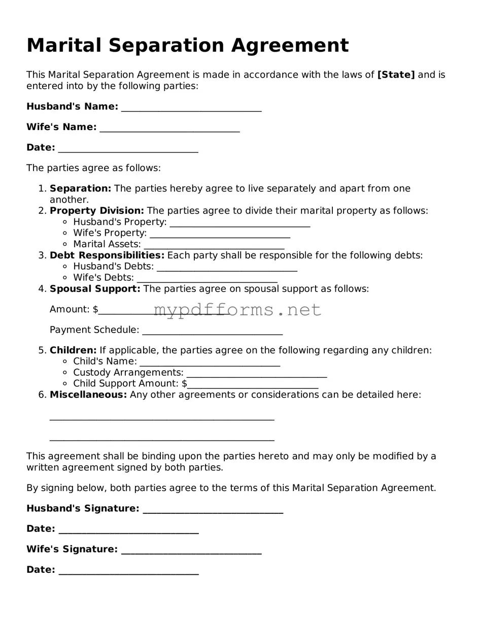 Marital Separation Agreement Template