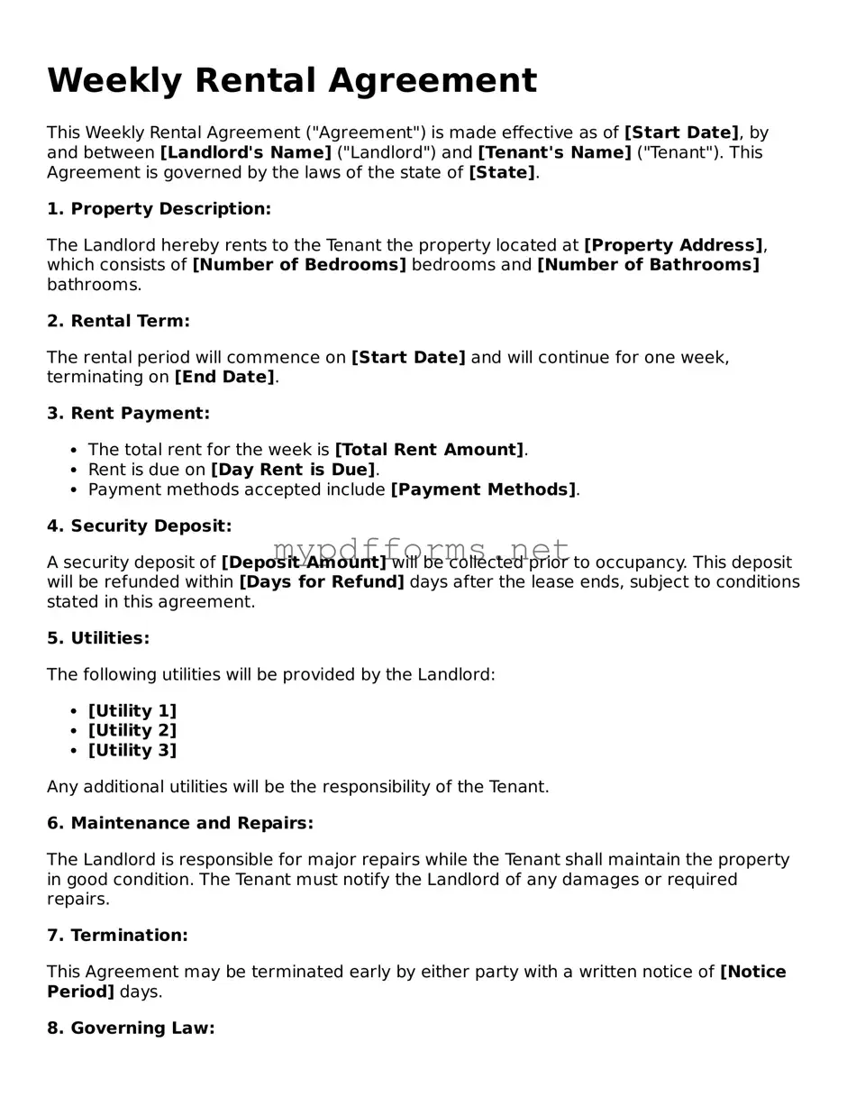 Weekly Rental Agreement Template