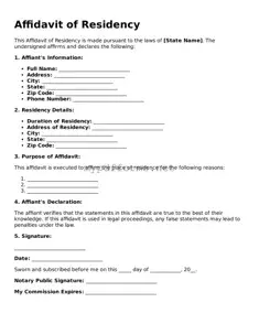 Affidavit of Residency Template