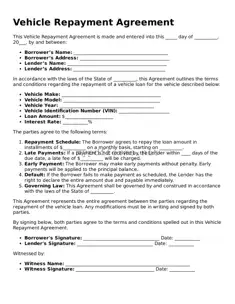 Vehicle Repayment Agreement Template