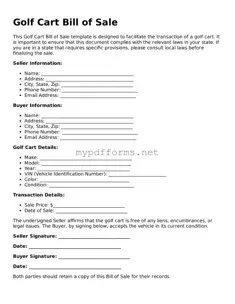 Golf Cart Bill of Sale Template