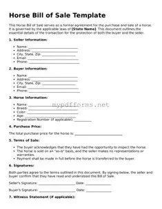 Horse Bill of Sale Template