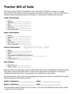 Tractor Bill of Sale Template