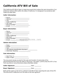 Attorney-Verified  ATV Bill of Sale Document for California