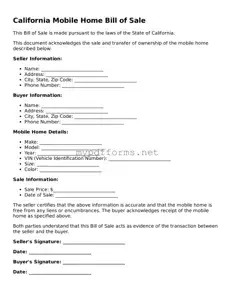 Attorney-Verified  Mobile Home Bill of Sale Document for California