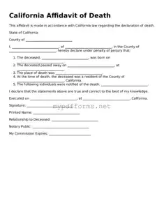 Attorney-Verified  Affidavit of Death Document for California