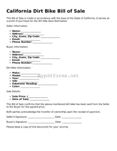 Attorney-Verified  Dirt Bike Bill of Sale Document for California