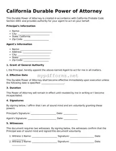 Attorney-Verified  Durable Power of Attorney Document for California