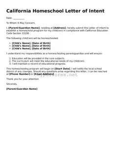Attorney-Verified  Homeschool Letter of Intent Document for California