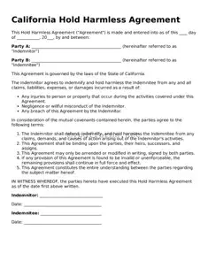 Attorney-Verified  Hold Harmless Agreement Document for California