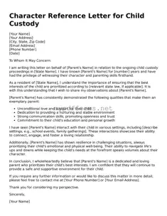 Character Reference Letter for Child Custody Template