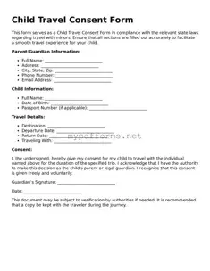 Child Travel Consent Form Template
