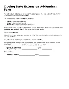 Closing Date Extension Addendum Form Template
