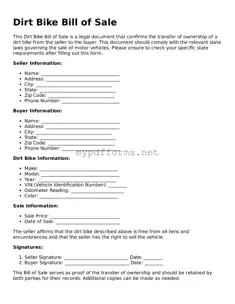 Dirt Bike Bill of Sale Template