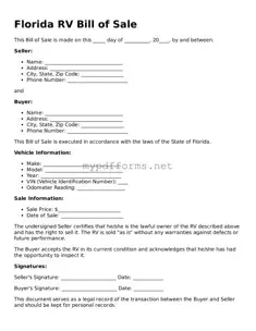 Attorney-Verified  RV Bill of Sale Document for Florida