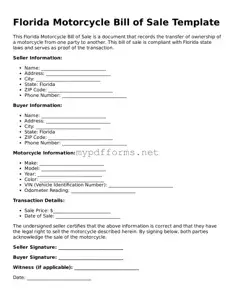 Attorney-Verified  Motorcycle Bill of Sale Document for Florida