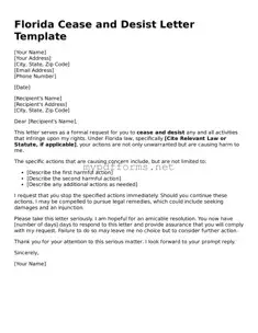 Attorney-Verified  Cease and Desist Letter Document for Florida
