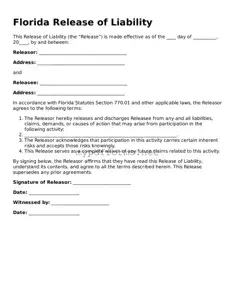 Attorney-Verified  Release of Liability Document for Florida