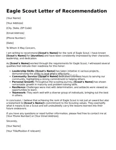 Eagle Scout Letter of Recommendation Template
