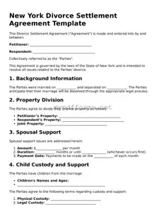 Attorney-Verified  Divorce Settlement Agreement Document for New York