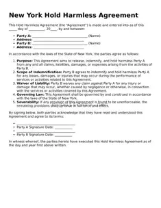 Attorney-Verified  Hold Harmless Agreement Document for New York