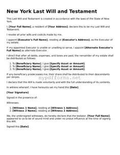 Attorney-Verified  Last Will and Testament Document for New York