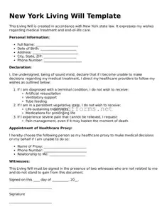 Attorney-Verified  Living Will Document for New York
