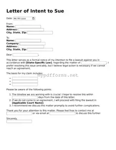 Letter of Intent to Sue Template