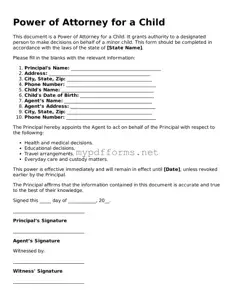Power of Attorney for a Child Template