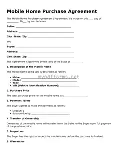 Mobile Home Purchase Agreement Template