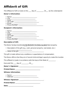 Affidavit of Gift Template