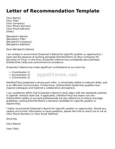 Letter of Recommendation for Coworker Template