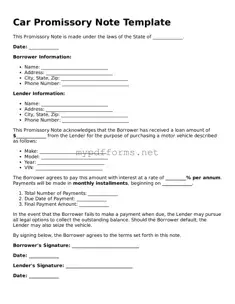 Promissory Note for a Car Template