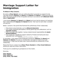 Marriage Support Letter for Immigration Template