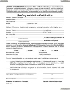 Get Roofing Certificate Form in PDF