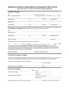 Get Statement of Intent to Employ Minor and Request for Work Permit Form in PDF