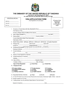 Get Tanzania Visa Applicaiton Form in PDF