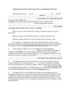 Get Tattoo Shop Artist Agreement Form in PDF