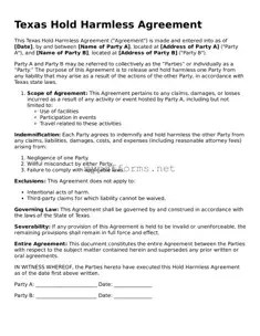 Attorney-Verified  Hold Harmless Agreement Document for Texas