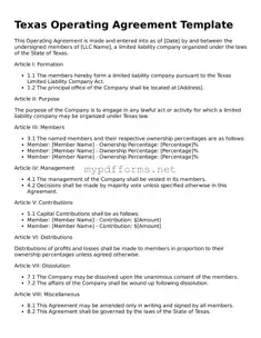 Attorney-Verified  Operating Agreement Document for Texas