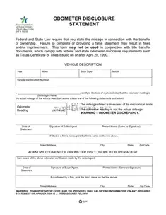 Get Texas Odometer Statement Form in PDF