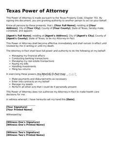 Attorney-Verified  Power of Attorney Document for Texas