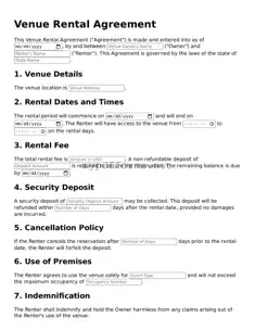 Venue Rental Agreement Template