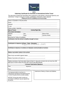 Get Veterinary Certificate Travel Form in PDF